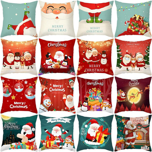 Santa Pillowcase Happy New Year 2022 Merry Christmas Gifts Xmas Decor Christmas 1PCS Pillow Case Sofa Decorative Santa Claus Xmas Throw Pillowcase Cotton Linen Square Cushion Pillow Covers For Home Cushion Cover 45x45CM