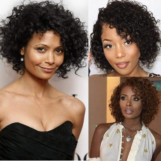 Short Kinky Curly Human Hair Wig Afro Short Wigs Pixie Cut Wig Human Hair No Lace Front Natural Brazilian Hair Pixie Wigs For For Black Women Gifts for Girlfriends