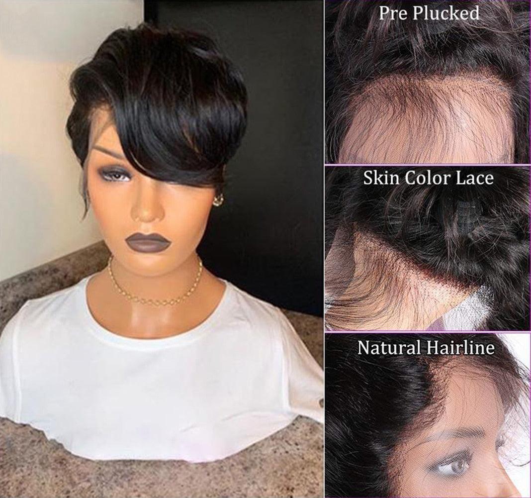 Short Pixie Cut Wig Transparent Lace Human Hair Wigs For Women Straight Frontal Wig Side Part Bob Wig Short Lace Part Wigs For Black Women Gifts for Girlfriends