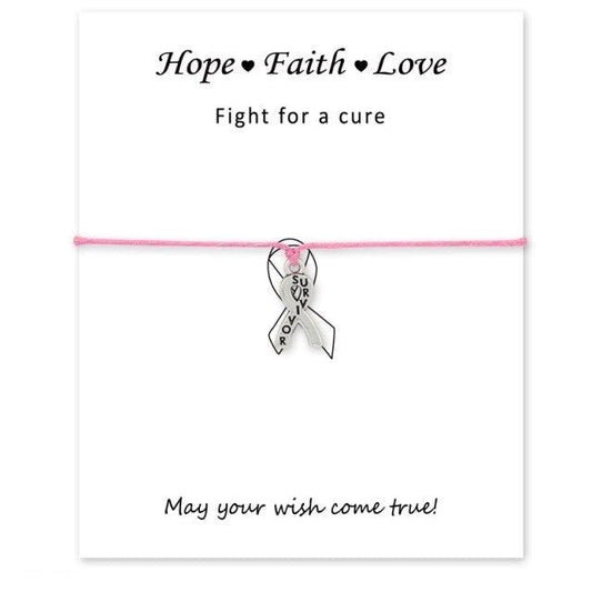 Silver Hope Faith Love Ribbon Skin Friendly Charm Bracelets Adjustable Motivational Cord Stainless Steel Bracelets Comfortable Jewelry Inspirational Gifts Bracelets For Women