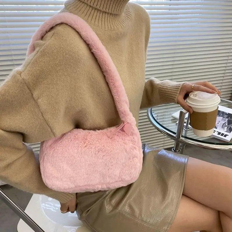 Simple And Stylish Women Soft Plush Winter Furry Shoulder Bags For Ladies And Girls Designer Clutch Handbag For Female