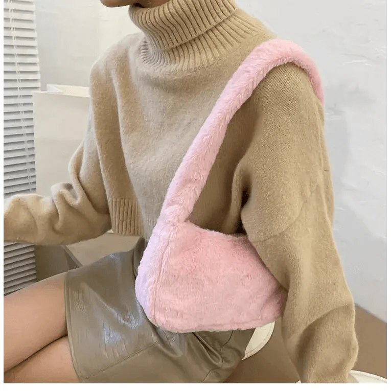 Simple And Stylish Women Soft Plush Winter Furry Shoulder Bags For Ladies And Girls Designer Clutch Handbag For Female