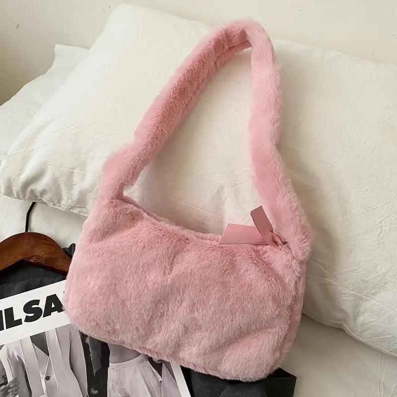 Simple And Stylish Women Soft Plush Winter Furry Shoulder Bags For Ladies And Girls Designer Clutch Handbag For Female
