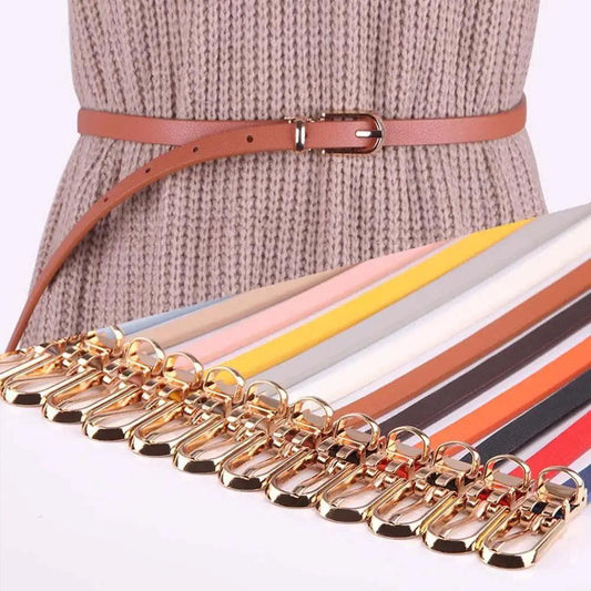 Simple Cute Leather Belts Candy Color Thin Skinny Waistband Classic Adjustable Fashion Women Belts