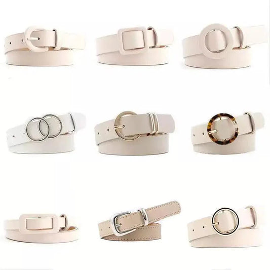 Simple Double Round Buckle PU Leather Waist Strap Vintage Design Double O-Ring Buckle  Women Leather Belt For Jeans And Dresses