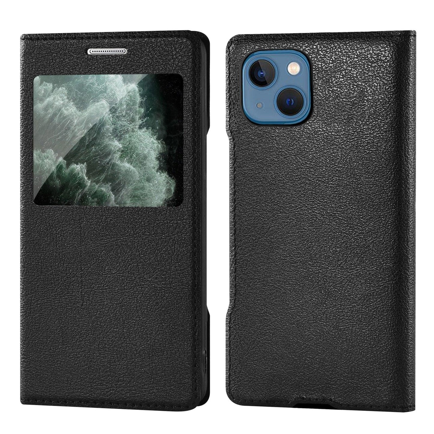 Simple Flip Ultra Thin Window Cover Leather Phone Case For iPhone 14 13 12 11 Pro Mini Luxury Leather Wallet Case Flip Cover Classic Simple iphone case