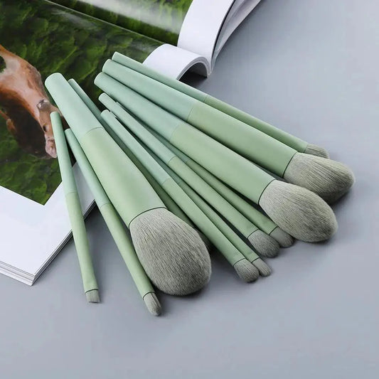 Sizzling 11/8pcs Natural Hair Green Makeup Brushes Foundation Powder Eyeshadow Eyebrow Brush Set Profesional Cosmetic Tool