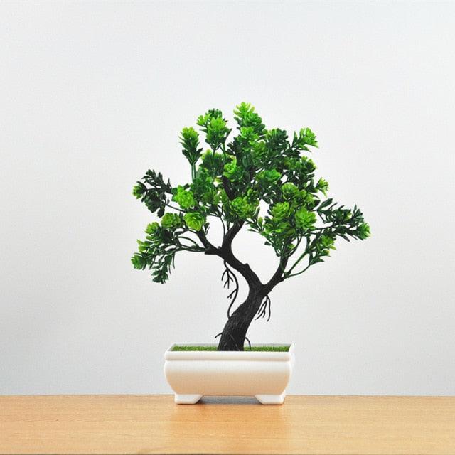 Small Green Artificial Pot Decor Bonsai Green Fake Flowers Potted Ornaments for Home Garden Decor Party Hotel Decor