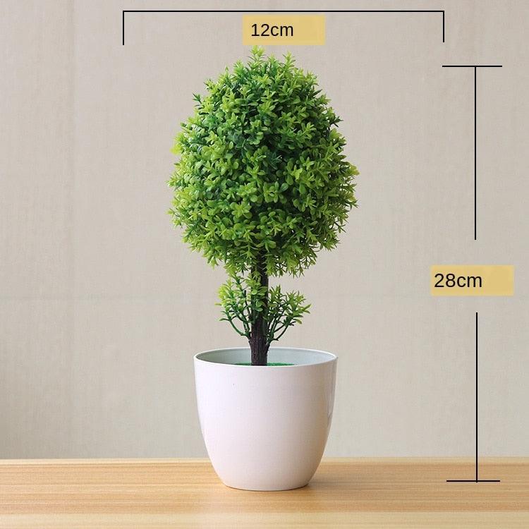 Small Green Artificial Pot Decor Bonsai Green Fake Flowers Potted Ornaments for Home Garden Decor Party Hotel Decor