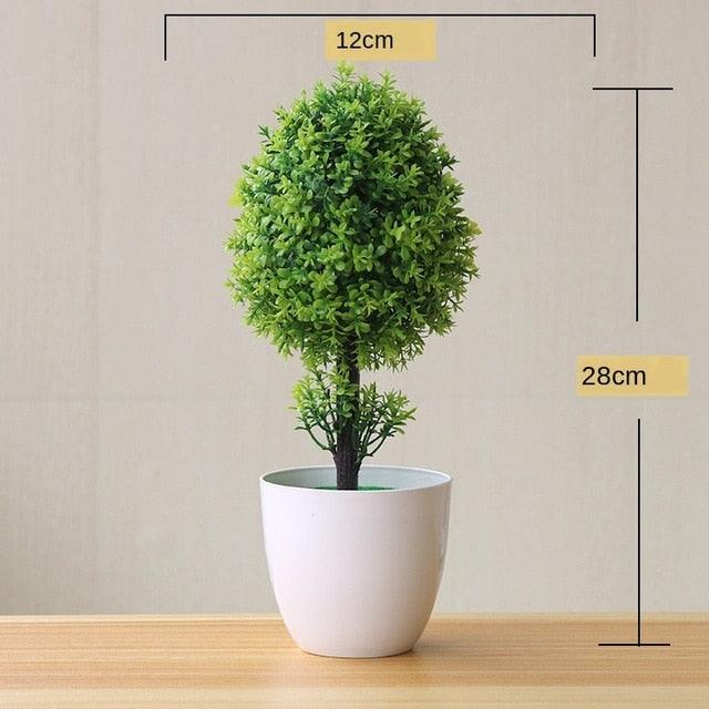Small Green Artificial Pot Decor Bonsai Green Fake Flowers Potted Ornaments for Home Garden Decor Party Hotel Decor