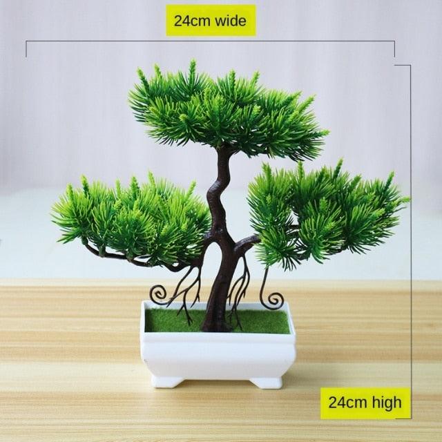 Small Green Artificial Pot Decor Bonsai Green Fake Flowers Potted Ornaments for Home Garden Decor Party Hotel Decor