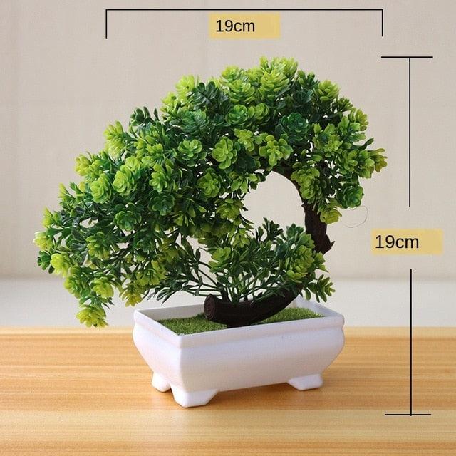 Small Green Artificial Pot Decor Bonsai Green Fake Flowers Potted Ornaments for Home Garden Decor Party Hotel Decor