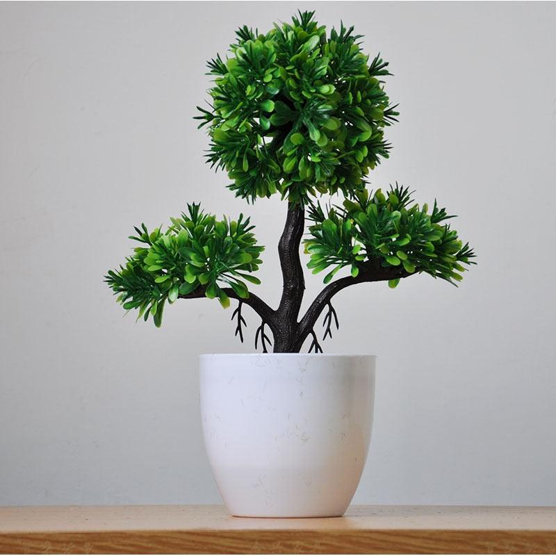 Small Green Artificial Pot Decor Bonsai Green Fake Flowers Potted Ornaments for Home Garden Decor Party Hotel Decor
