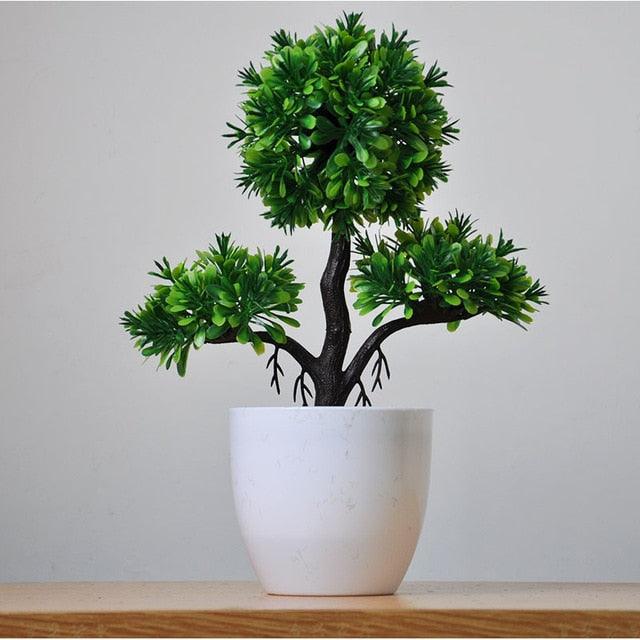 Small Green Artificial Pot Decor Bonsai Green Fake Flowers Potted Ornaments for Home Garden Decor Party Hotel Decor