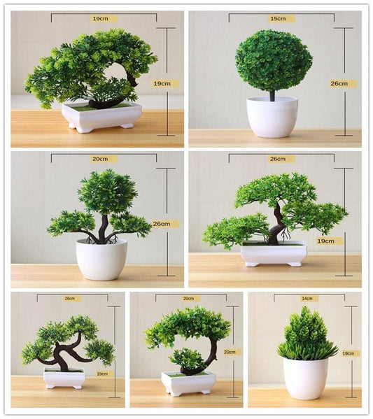 Small Green Artificial Pot Decor Bonsai Green Fake Flowers Potted Ornaments for Home Garden Decor Party Hotel Decor