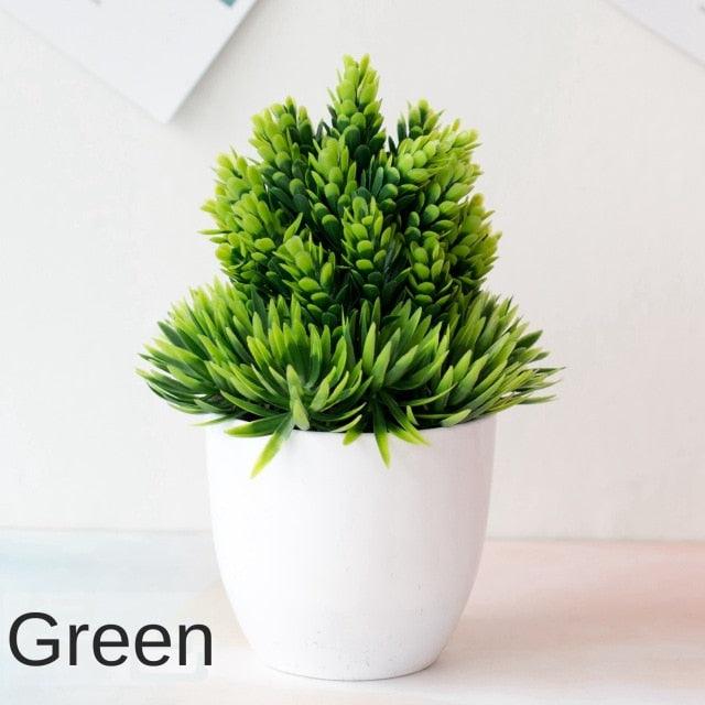 Small Green Artificial Pot Decor Bonsai Green Fake Flowers Potted Ornaments for Home Garden Decor Party Hotel Decor
