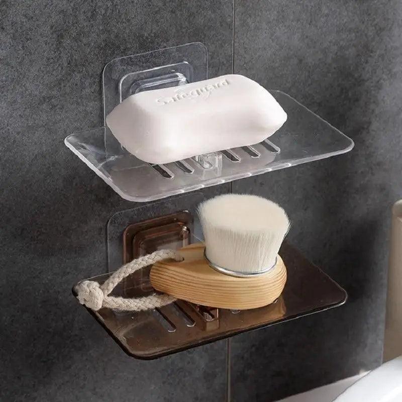 Soap Rack No Drilling Wall Mounted Double Layer Soap Holder Soap Sponge Dish Bathroom Accessories Soap Dishes Self Adhesive Shower Soap Saver Holder Stand Bathroom Bar Soap Case Adhesive Kitchen Sink Sponge Holder Drainer Wall Soap Dish Container