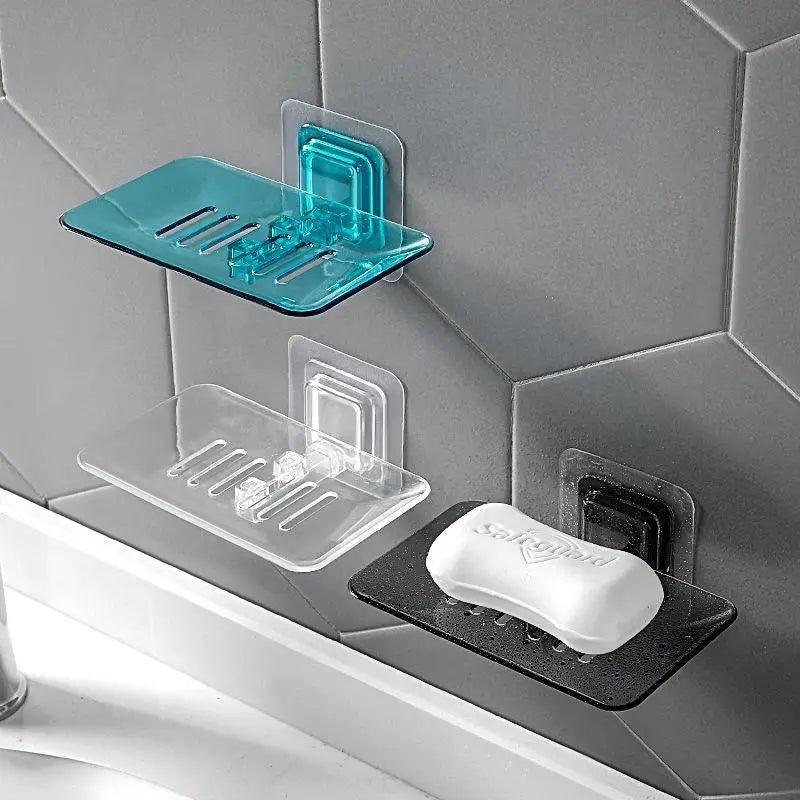 Soap Rack No Drilling Wall Mounted Double Layer Soap Holder Soap Sponge Dish Bathroom Accessories Soap Dishes Self Adhesive Shower Soap Saver Holder Stand Bathroom Bar Soap Case Adhesive Kitchen Sink Sponge Holder Drainer Wall Soap Dish Container