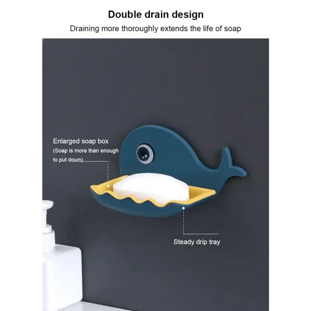 Soap Rack No Drilling Wall Mounted Drain Non Perforated Double Layer Holder Sponge Dish Accessories Magic Soap Dishes Bathroom Cute Soap Dish for Kids Plastic Self Draining Soap Holder for Shower Wall Cartoon Hanging Bathroom Soap Tray with Suction Cup