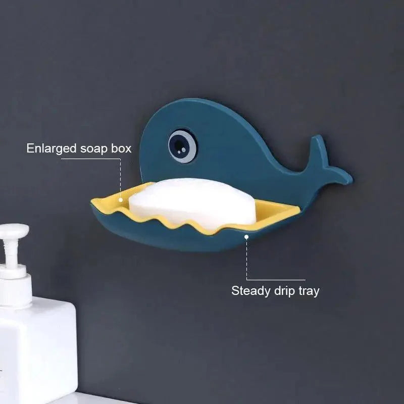 Soap Rack No Drilling Wall Mounted Drain Non Perforated Double Layer Holder Sponge Dish Accessories Magic Soap Dishes Bathroom Cute Soap Dish for Kids Plastic Self Draining Soap Holder for Shower Wall Cartoon Hanging Bathroom Soap Tray with Suction Cup