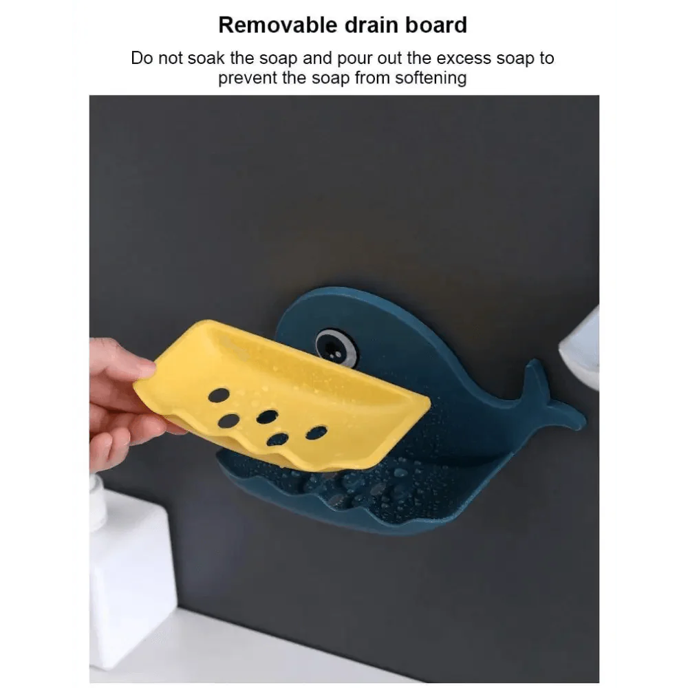 Soap Rack No Drilling Wall Mounted Drain Non Perforated Double Layer Holder Sponge Dish Accessories Magic Soap Dishes Bathroom Cute Soap Dish for Kids Plastic Self Draining Soap Holder for Shower Wall Cartoon Hanging Bathroom Soap Tray with Suction Cup