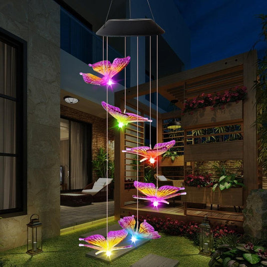 Solar Power Butterfly Wind Chime Crystal Lamp Butterfly Solar Wind Chimes Outdoor Color Changing LED Lighted Wind Chime Waterproof Memorial Gift Mobile Wind Chime Solar Powered Colorful Hanging Light Waterproof Outdoor Wind Chime Solar Light For Garden