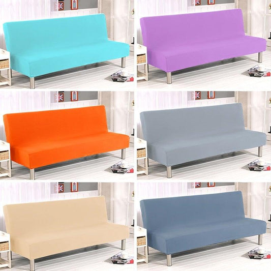 Solid Colors Armless Sofa Bed Cover Universal Size Elastic Couch Covers Washable Removable Slipcovers For Living Room Stretch Sofa Cover Furniture Protector Without Armrests Slipcover Soft With Elastic Bottom For Kids