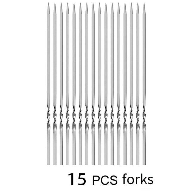 Stainless Steel Barbeque Skewer Storage Tube Reusable Grill Sticks Flat BBQ Fork BBQ Utensil Kitchen Outdoor Camping Accessories Kebab Skewers with Portable Metal Storage Tube Reusable for Grilling Barbecue Kitchen Party and Outdoor Cooking