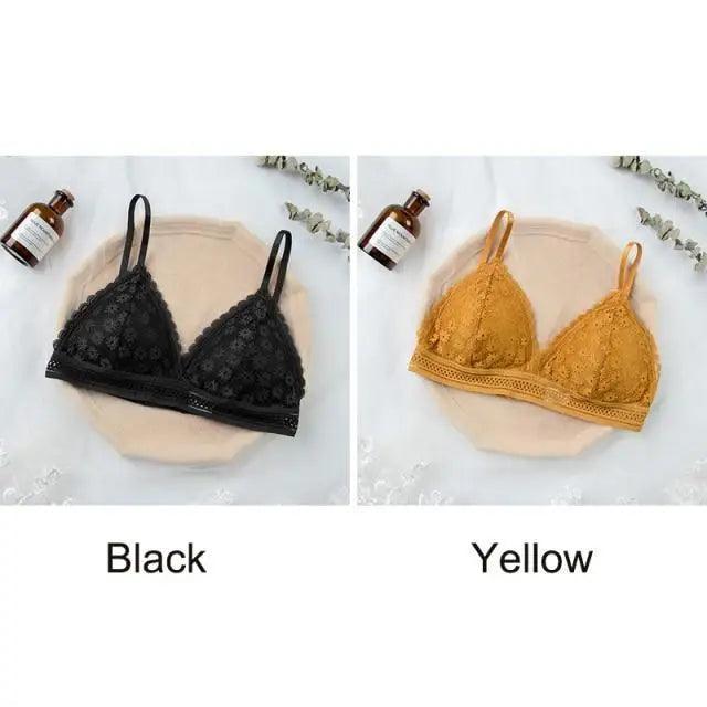 Stunning Hot Look Women's Lace Bra No Steel Ring Beauty Back comfor Wrapped Chest Comfortable Daisy Brassiere Stretch Triangle Cup Padded Underwear 1/2Pcs