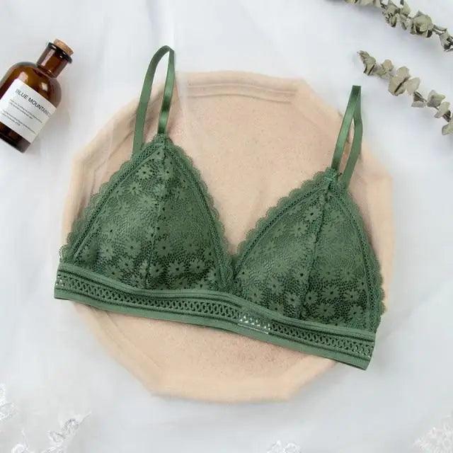Stunning Hot Look Women's Lace Bra No Steel Ring Beauty Back comfor Wrapped Chest Comfortable Daisy Brassiere Stretch Triangle Cup Padded Underwear 1/2Pcs
