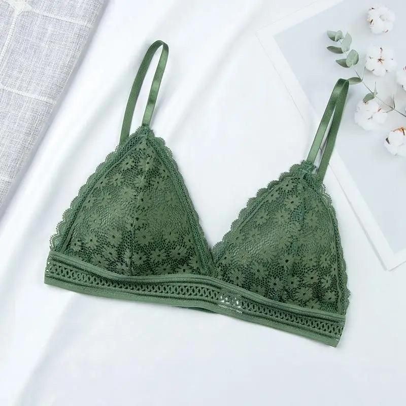 Stunning Hot Look Women's Lace Bra No Steel Ring Beauty Back comfor Wrapped Chest Comfortable Daisy Brassiere Stretch Triangle Cup Padded Underwear 1/2Pcs