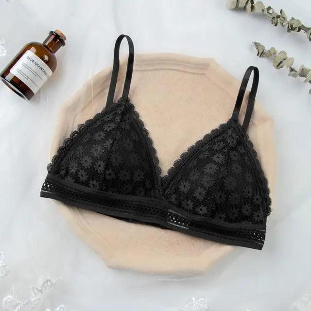 Stunning Hot Look Women's Lace Bra No Steel Ring Beauty Back comfor Wrapped Chest Comfortable Daisy Brassiere Stretch Triangle Cup Padded Underwear 1/2Pcs