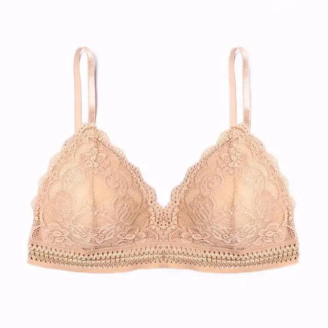 Stunning Women's French Style Lace Bra Girls Triangle Cup Lingerie With Deep V Wireless Underwear Soft Thin Seamless Bra