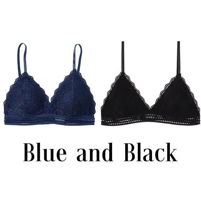 Stunning Women's French Style Lace Bra Girls Triangle Cup Lingerie With Deep V Wireless Underwear Soft Thin Seamless Bra