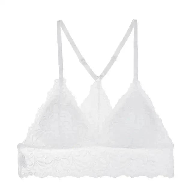 Stunning Women's French Style Lace Bra Girls Triangle Cup Lingerie With Deep V Wireless Underwear Soft Thin Seamless Bra