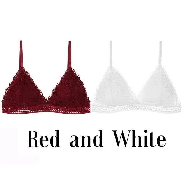 Stunning Women's French Style Lace Bra Girls Triangle Cup Lingerie With Deep V Wireless Underwear Soft Thin Seamless Bra
