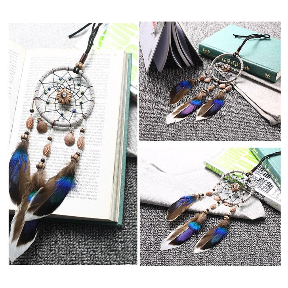 Stylish Hangings Dream Catcher Interior Rear-view Mirror Hanging Decor Car Pendant Grids Nature Feather Wind Chimes Round Ring Circle Handmade Home Decorations Handcrafts Car Charms Pendant Accessories