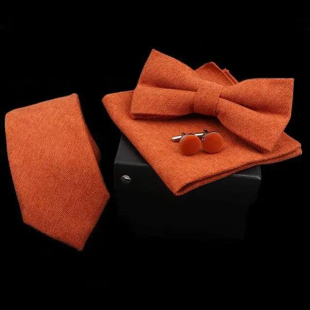 Stylish Solid Color Polyester Tie Bowtie Handkerchief Cufflinks Set For Men Butterfly Wedding Party Necktie Men's Fashion Bowtie