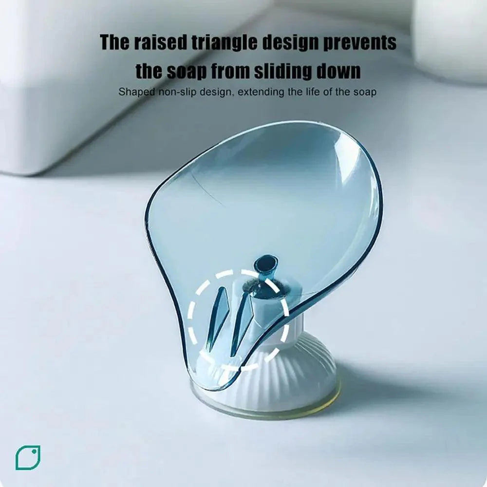Suction Cup Soap Dish Holder Leaf-Shape Self-Draining Soap Saver Box Not Punched for Shower Bathroom Kitchen Soap Dishes Sponge Container with Suction Cup Leaf Shape Self Draining for Bathroom Kitchen Sink
