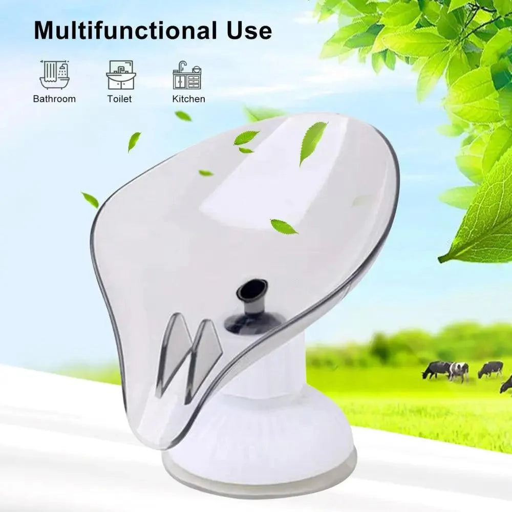 Suction Cup Soap Dish Holder Leaf-Shape Self-Draining Soap Saver Box Not Punched for Shower Bathroom Kitchen Soap Dishes Sponge Container with Suction Cup Leaf Shape Self Draining for Bathroom Kitchen Sink