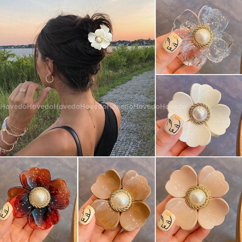 Sweet Flower Shape Hair Clips for Women Girls Hair Claw Chic Barrettes Claw Crab Hairpins Styling Bohemia Hair Jaw Clamps Medium Thick Hair Women