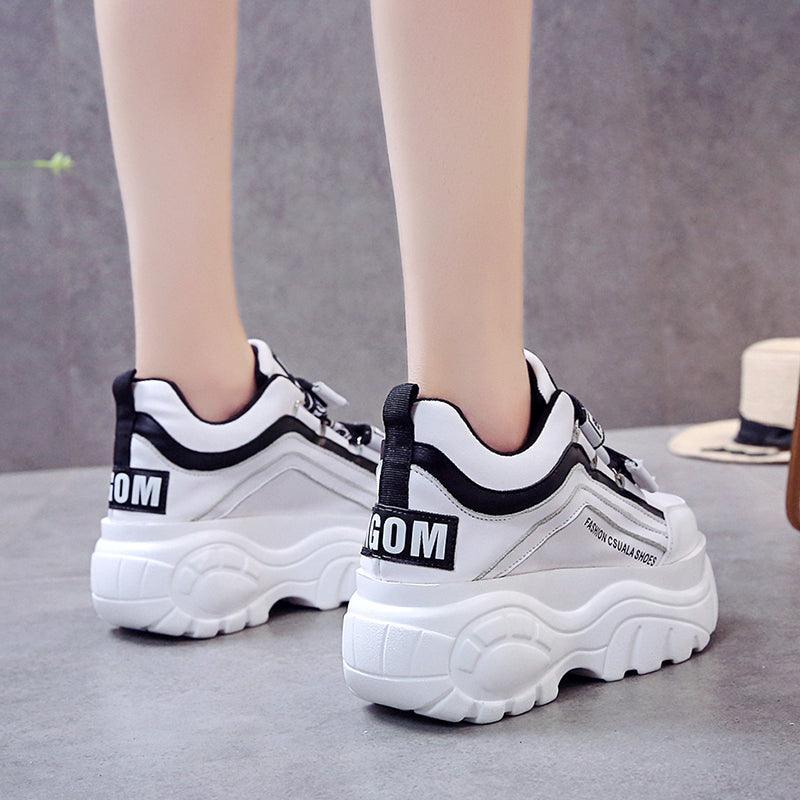 Thick Bottom Chunky Womens Sneakers White Black High Heels Strong Woman Casual Autumn Winter Footwear Casual Everyday Walking Fashionable Sneakers