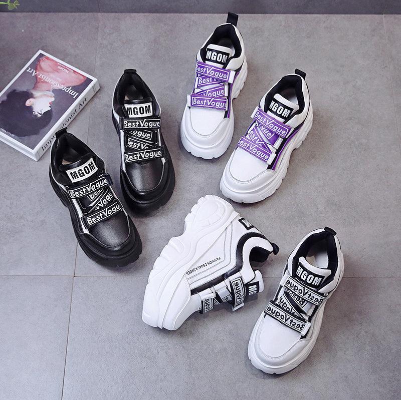 Thick Bottom Chunky Womens Sneakers White Black High Heels Strong Woman Casual Autumn Winter Footwear Casual Everyday Walking Fashionable Sneakers
