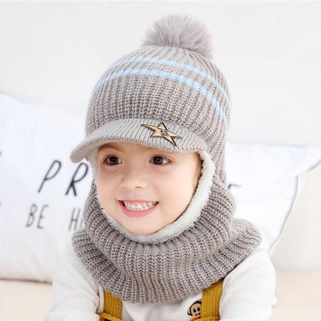 Thick Knitted Acrylic Winter Beanie Hats For Kids Child Outdoor Warm Balaclava Cap Girls Boys Bib Mask Face Cover Hairball Hat  Beanie Cap Mask Scarf Hat Set Outdoor Sport Warm Beanies Hat For Men Knitted Hats Bandana Hiking Camping Kid Neck Warmer Cap