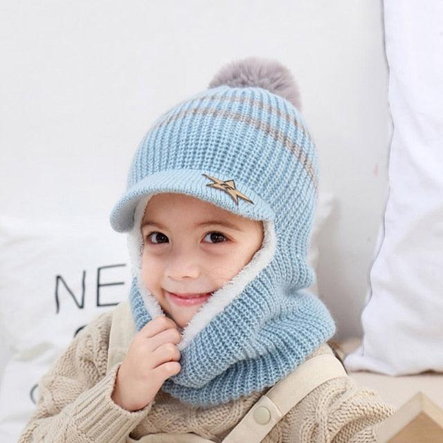 Thick Knitted Acrylic Winter Beanie Hats For Kids Child Outdoor Warm Balaclava Cap Girls Boys Bib Mask Face Cover Hairball Hat  Beanie Cap Mask Scarf Hat Set Outdoor Sport Warm Beanies Hat For Men Knitted Hats Bandana Hiking Camping Kid Neck Warmer Cap