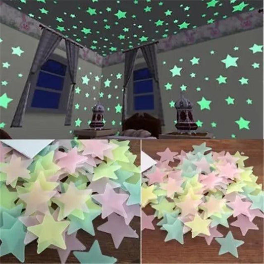 Top Quality 50pcs 3D Stars Glow In The Dark Wall Stickers Luminous Fluorescent Wall Stickers For Kids Baby Room Bedroom Ceiling Home Decor