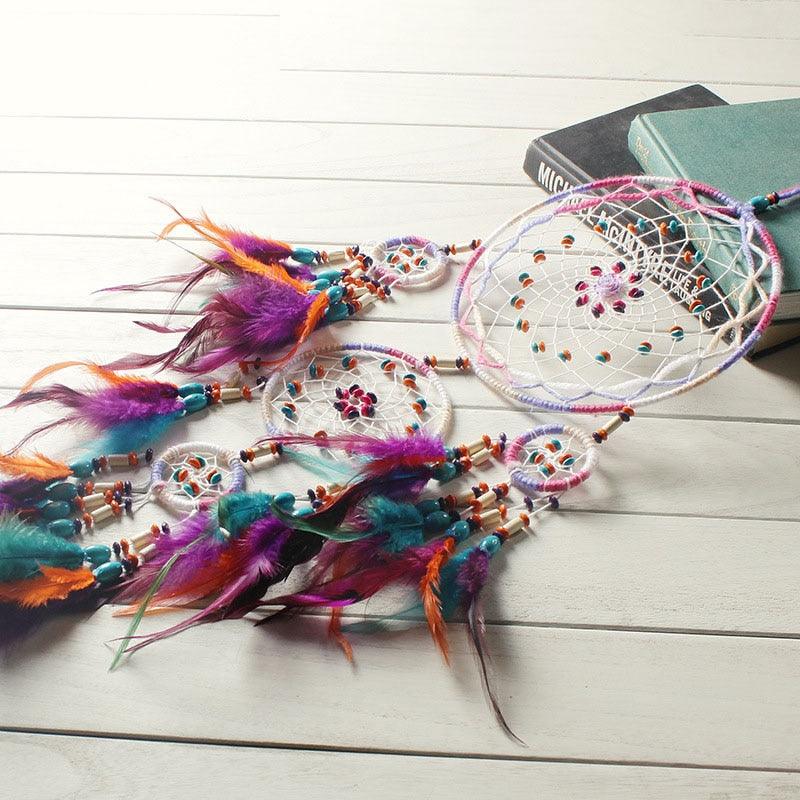 Traditional Handicrafts Original Five-ring Dream-catcher Pendant Pure Handicraft Production Fengling Hanging Feathers Ornament Creative Gifts Home Wall Decoration Girls
