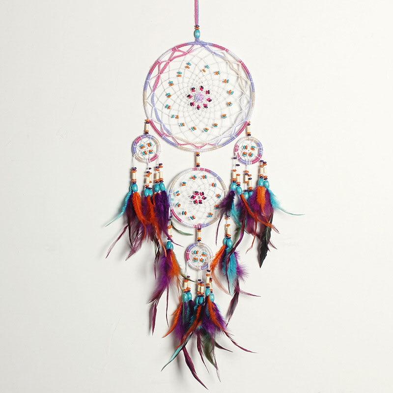 Traditional Handicrafts Original Five-ring Dream-catcher Pendant Pure Handicraft Production Fengling Hanging Feathers Ornament Creative Gifts Home Wall Decoration Girls