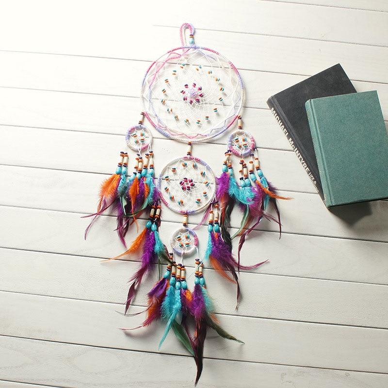 Traditional Handicrafts Original Five-ring Dream-catcher Pendant Pure Handicraft Production Fengling Hanging Feathers Ornament Creative Gifts Home Wall Decoration Girls