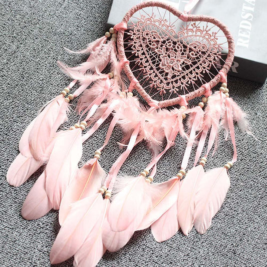 Traditional  Heart Shape Creative Handmade Vintage Dream-catcher Wedding Decoration Wind Chimes Party Feather Room Decor With Feathers Wall & Car Hanging Ornament Heart Shaped For Gift Memorial Photography Festival